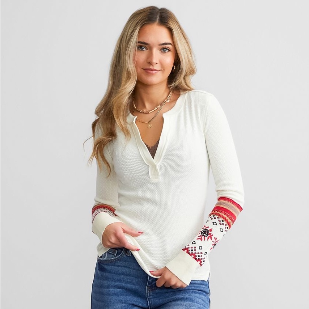 Free People Mikah Notch Neck Top in Cream Combo - Picture 1 of 5